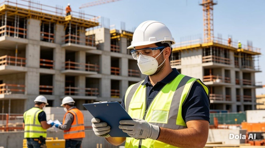 Obra en construcción con personal técnico